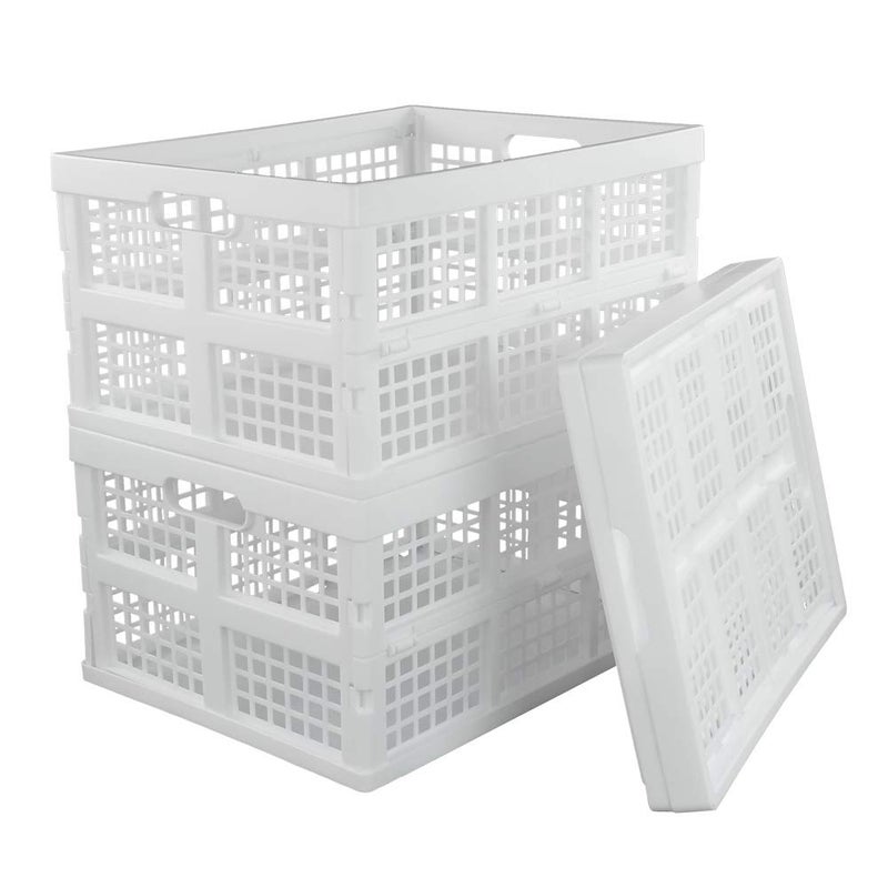 Begale 32 L Plastic Foldating Storage Basket, 3-Pack Collapsible Organizer Crate, White - Image 1